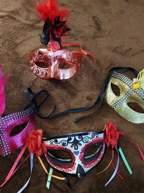 Colorful  Masquerade Masks with Floral  And FeatherAccents